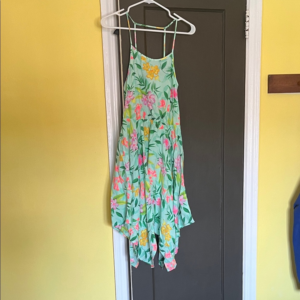 Women’s Floral Handkerchief Hem Dress - Mint Green